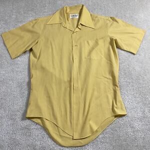 VTG 70s Marlboro Shirt Mens Medium Yellow Permanent Press Disco Flared Button Up